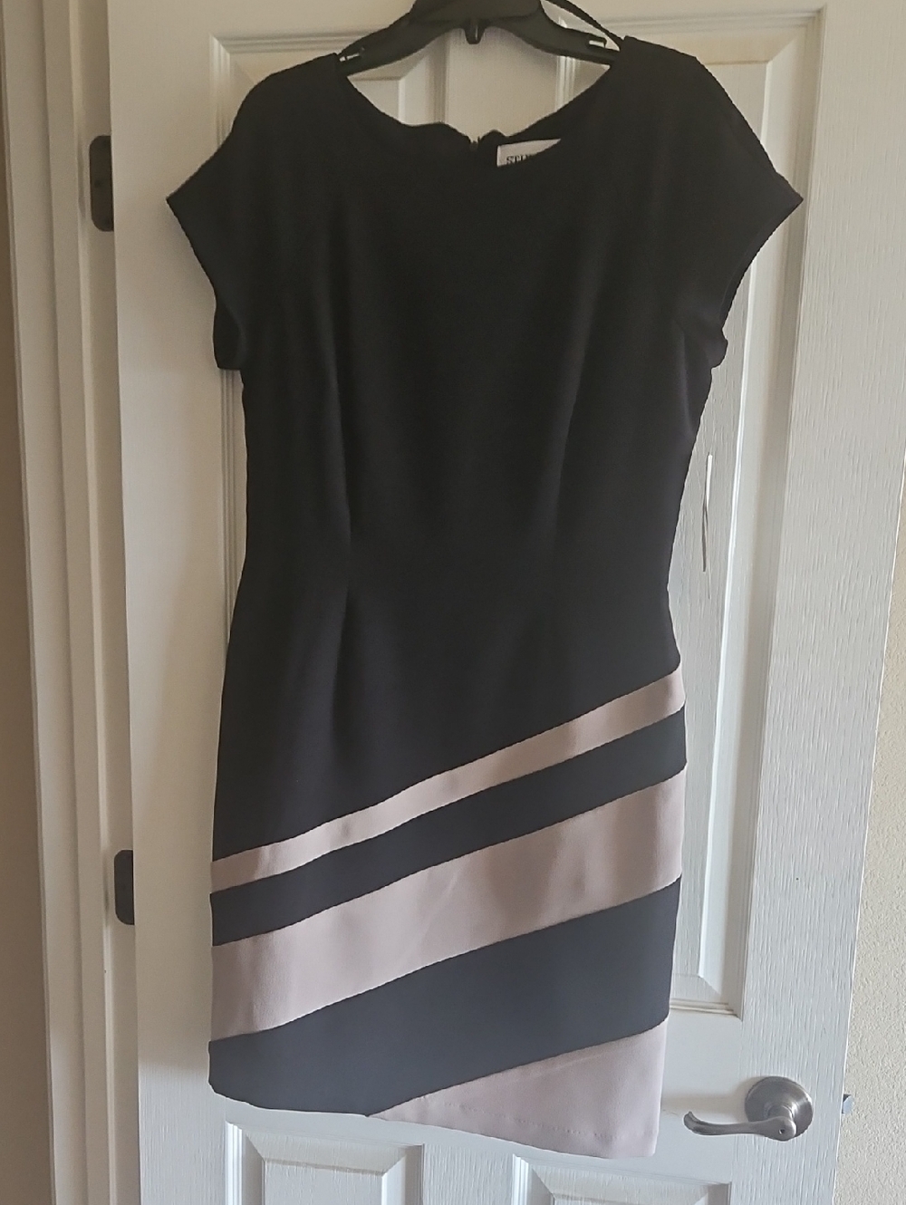New Chic Studio 1 Black Dress with Taupe Diagonal Panels